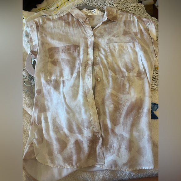 Anthropologie Tan and White Blouse Elegant and Versatile - Picture 1 of 4